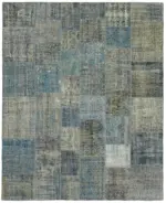 Patchwork Mavi Pamuk Üzerine Yün El Dokuma Kilim-248x300