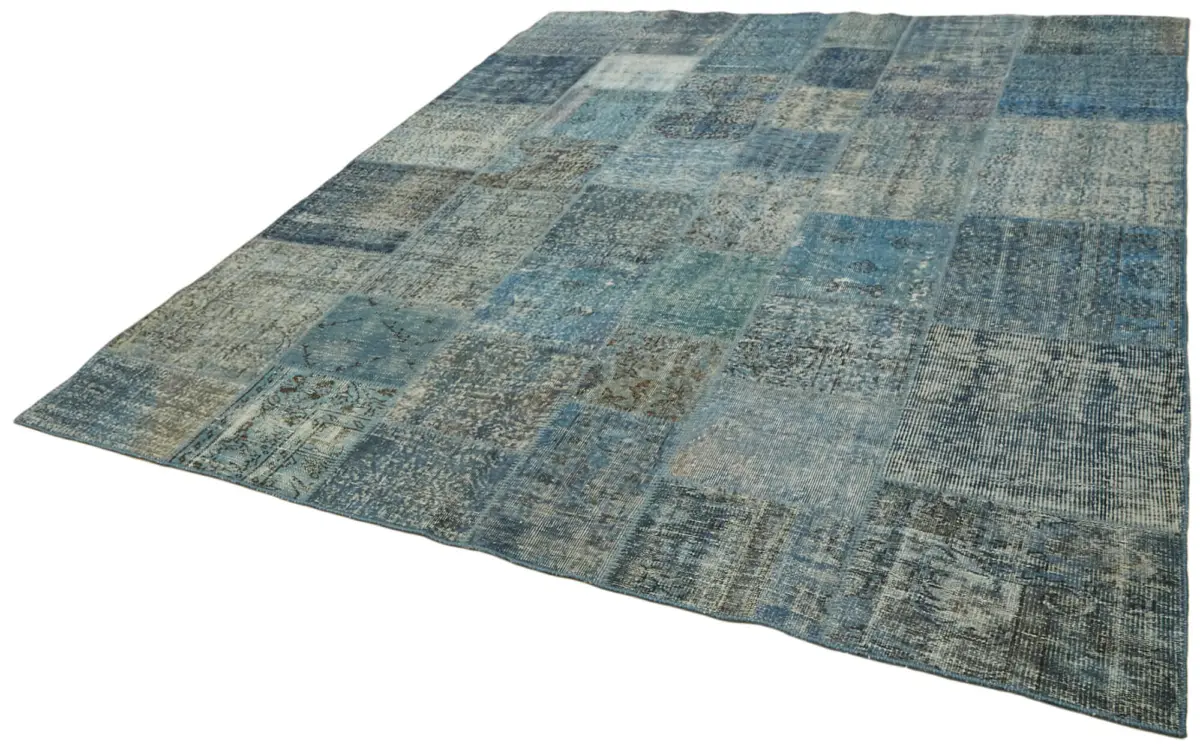 Patchwork Mavi Pamuk Üzerine Yün El Dokuma Kilim-248x300 - Görsel 3