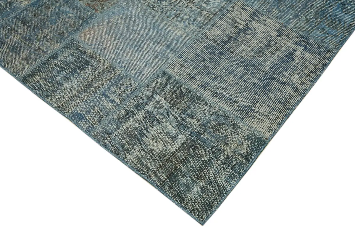 Patchwork Mavi Pamuk Üzerine Yün El Dokuma Kilim-248x300 - Görsel 4