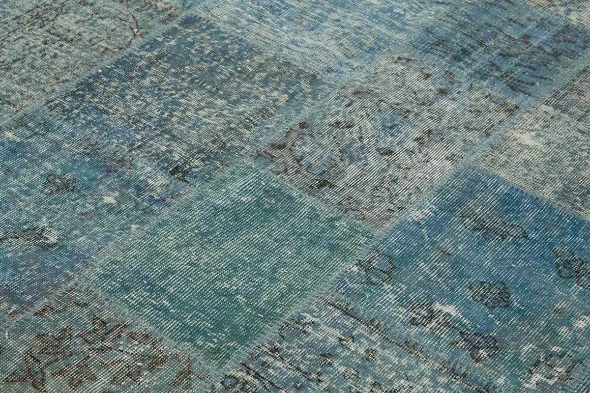 Patchwork Mavi Pamuk Üzerine Yün El Dokuma Kilim-248x300 - Görsel 5