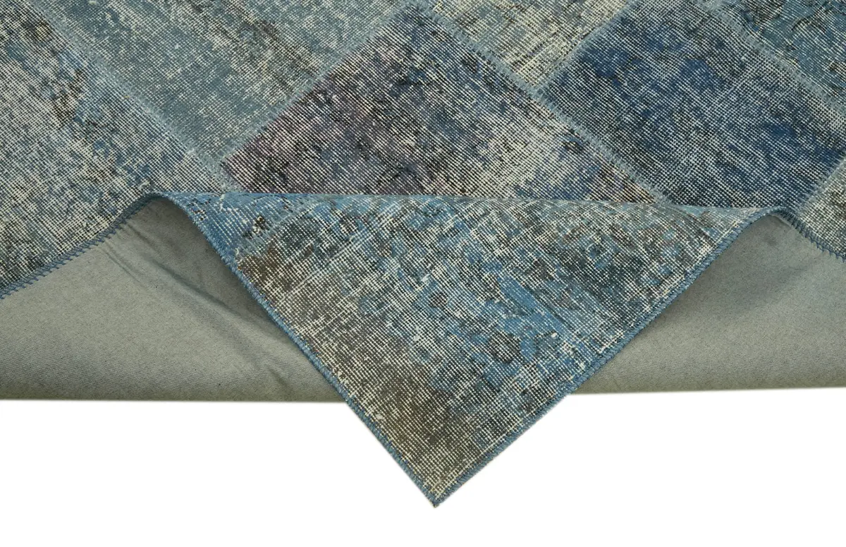 Patchwork Mavi Pamuk Üzerine Yün El Dokuma Kilim-248x300 - Görsel 6