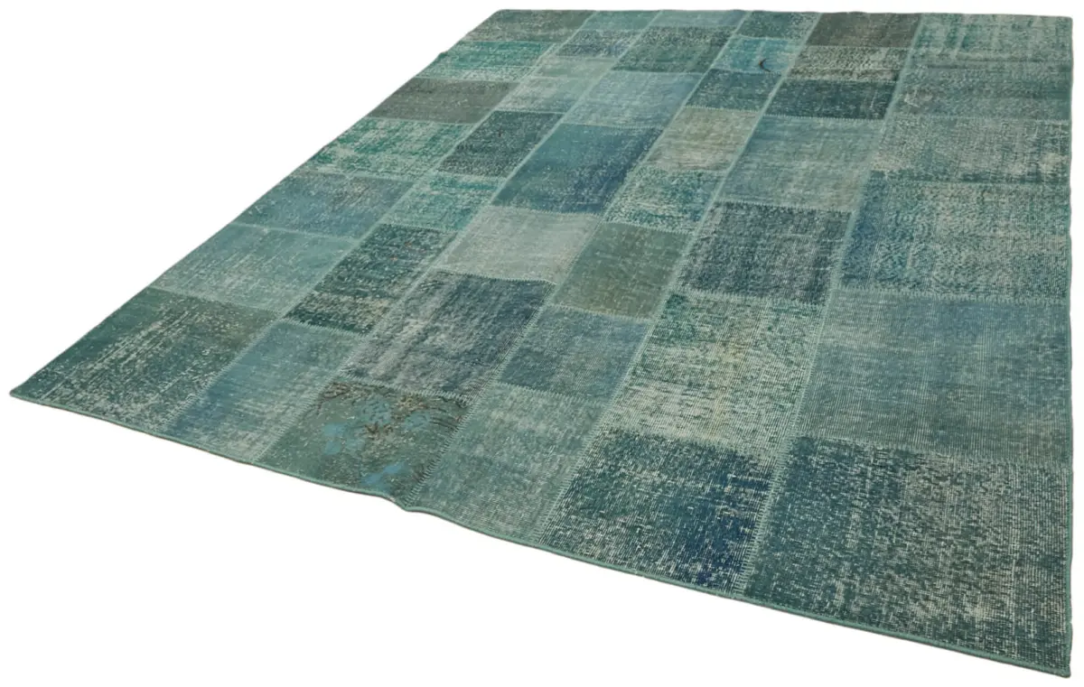 Patchwork Mavi Pamuk Üzerine Yün El Dokuma Kilim-238x300 - Görsel 3