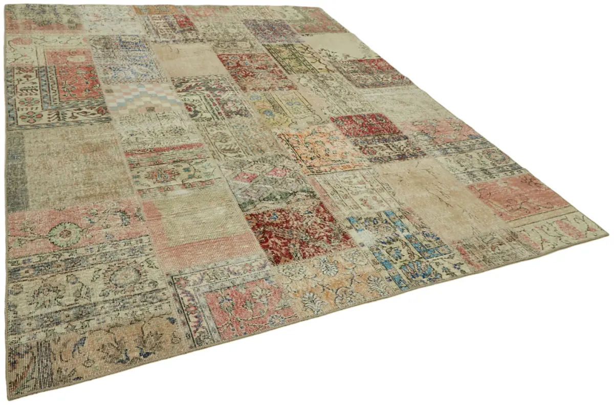 Patchwork Bej Pamuk Üzerine Yün El Dokuma Kilim-250x300 - Görsel 2
