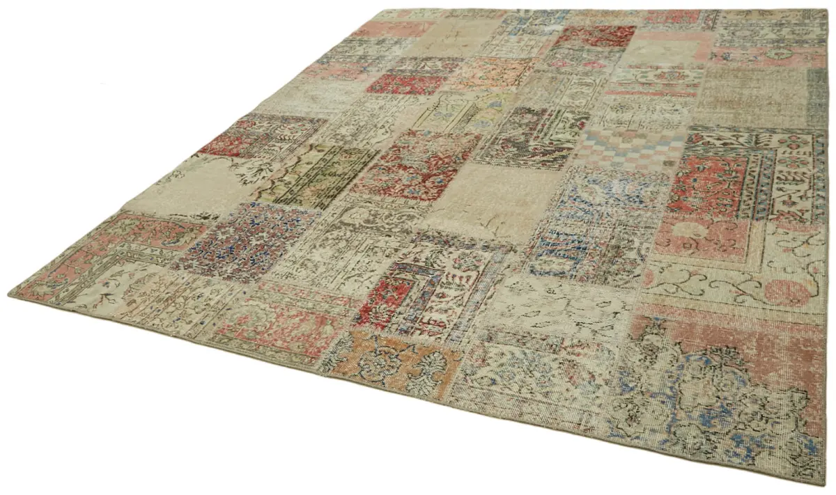 Patchwork Bej Pamuk Üzerine Yün El Dokuma Kilim-250x300 - Görsel 3