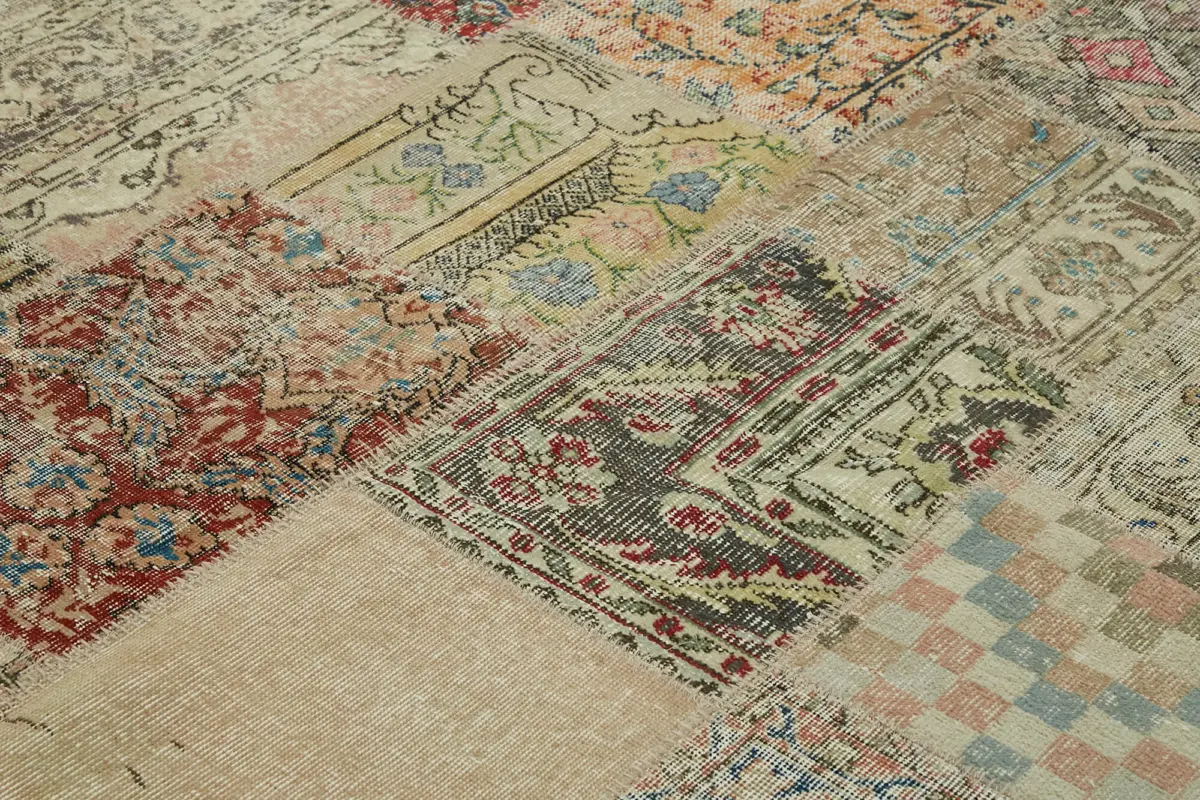 Patchwork Bej Pamuk Üzerine Yün El Dokuma Kilim-250x300 - Görsel 5