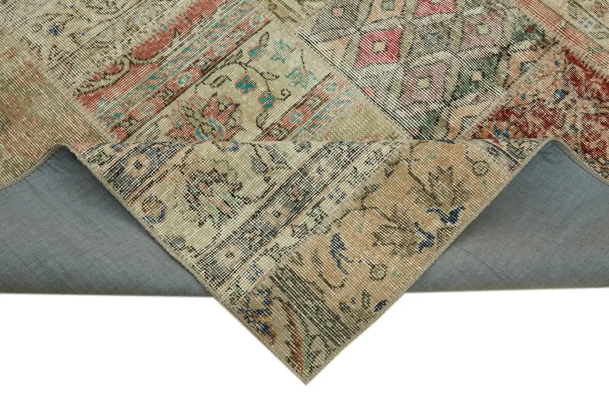 Patchwork Bej Pamuk Üzerine Yün El Dokuma Kilim-250x300 - Görsel 6