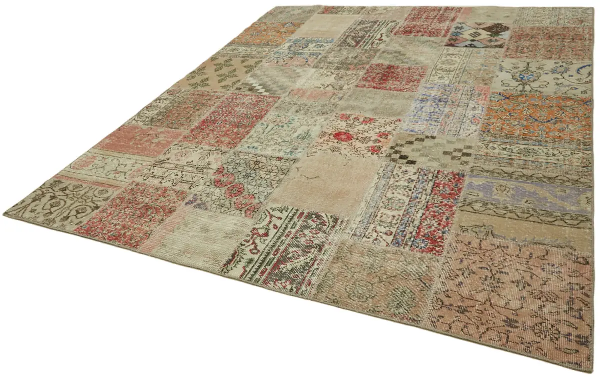 Patchwork Bej Pamuk Üzerine Yün El Dokuma Kilim-250x300 - Görsel 3