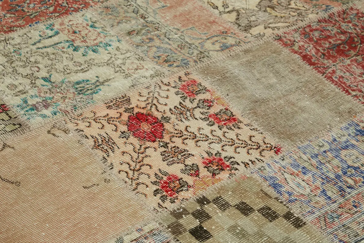 Patchwork Bej Pamuk Üzerine Yün El Dokuma Kilim-250x300 - Görsel 5