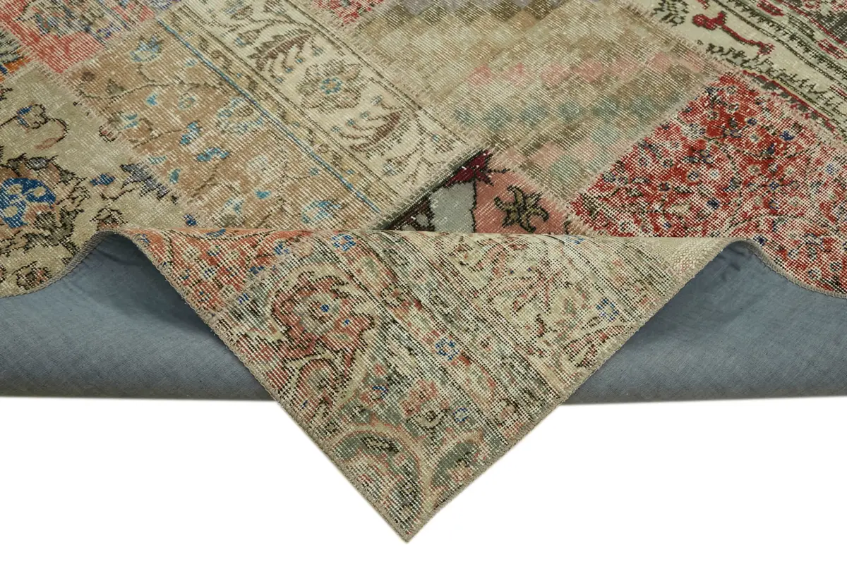 Patchwork Bej Pamuk Üzerine Yün El Dokuma Kilim-250x300 - Görsel 6