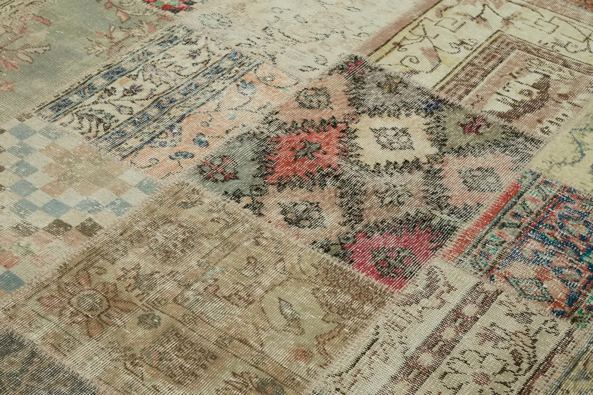 Patchwork Bej Pamuk Üzerine Yün El Dokuma Kilim-250x300 - Görsel 5