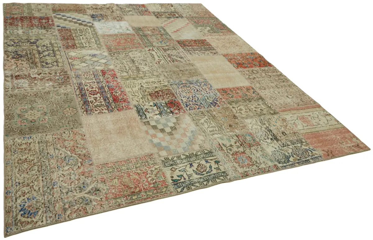 Patchwork Bej Pamuk Üzerine Yün El Dokuma Kilim-250x296 - Görsel 2