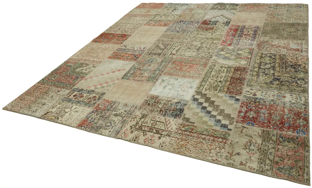 Patchwork Bej Pamuk Üzerine Yün El Dokuma Kilim-250x296 - Görsel 3
