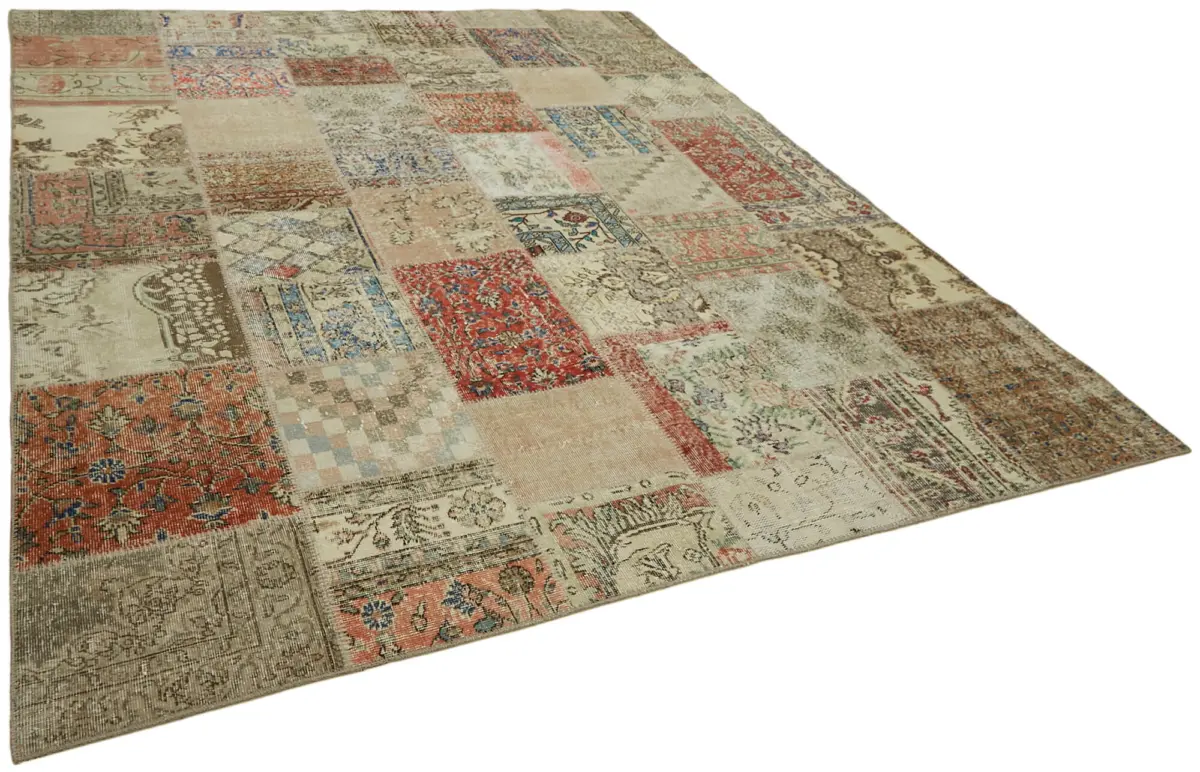 Patchwork Bej Pamuk Üzerine Yün El Dokuma Kilim-250x300 - Görsel 2