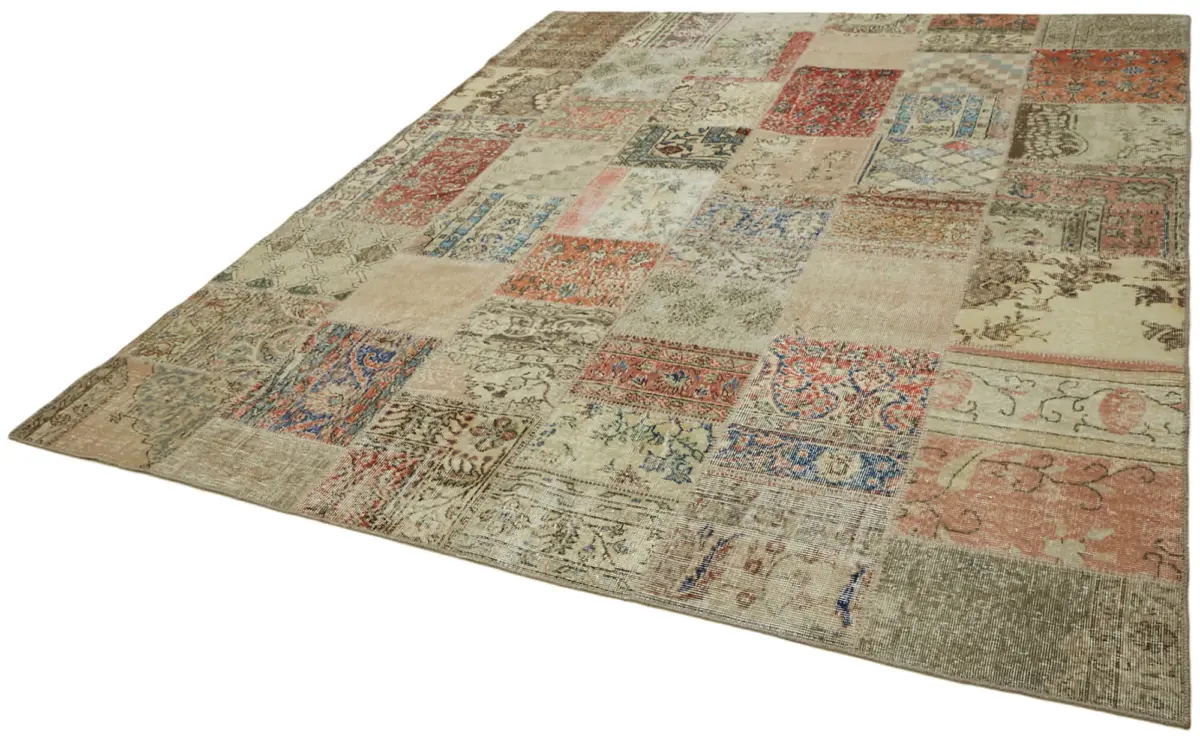 Patchwork Bej Pamuk Üzerine Yün El Dokuma Kilim-250x300 - Görsel 3