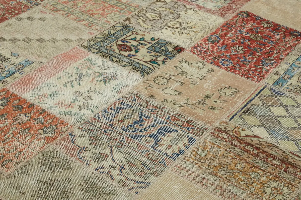 Patchwork Bej Pamuk Üzerine Yün El Dokuma Kilim-250x300 - Görsel 5