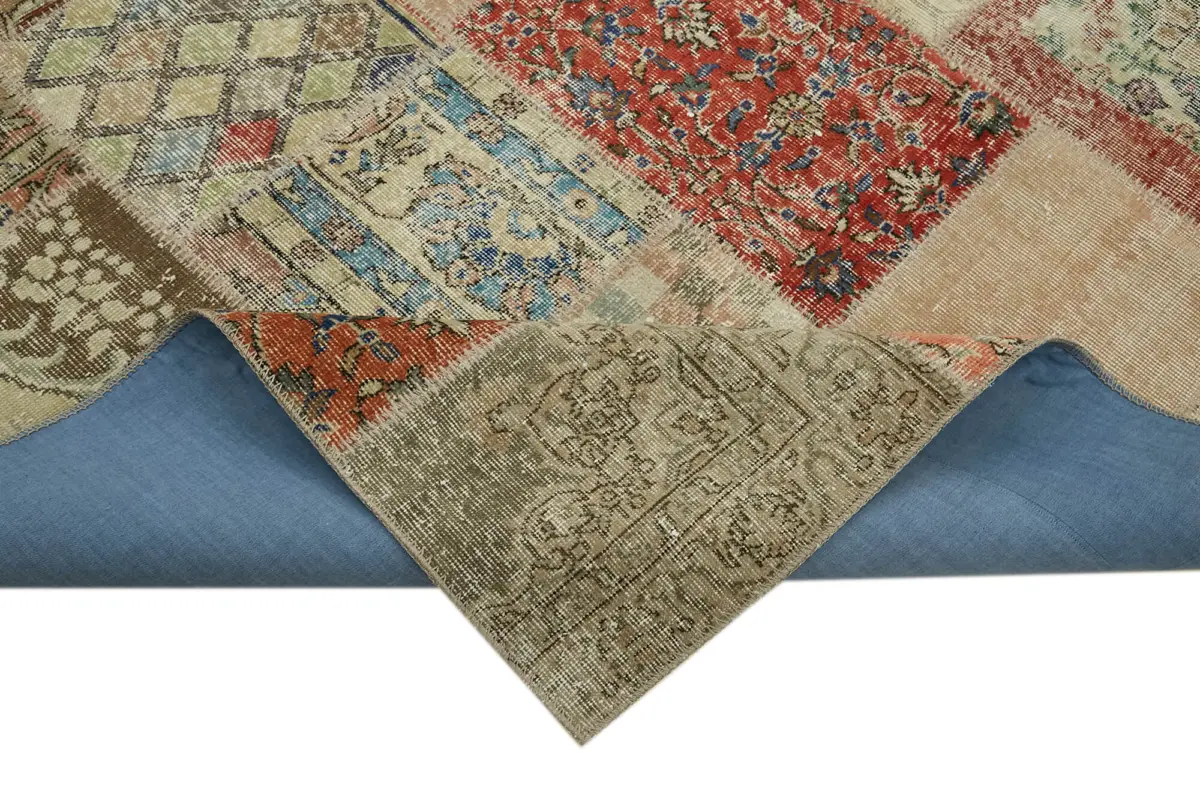 Patchwork Bej Pamuk Üzerine Yün El Dokuma Kilim-250x300 - Görsel 6