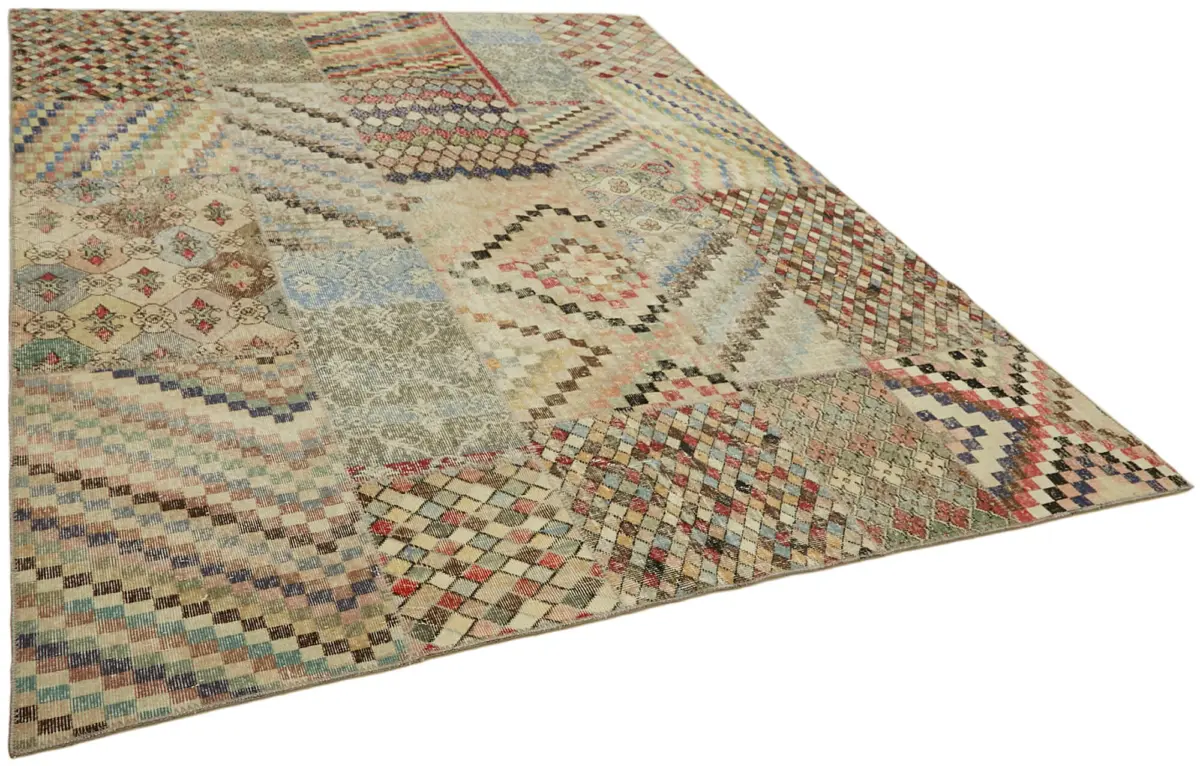 Patchwork Bej Pamuk Üzerine Yün El Dokuma Kilim-250x300 - Görsel 2