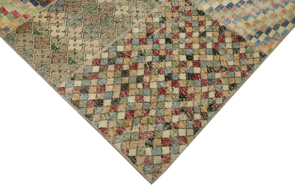 Patchwork Bej Pamuk Üzerine Yün El Dokuma Kilim-250x300 - Görsel 4
