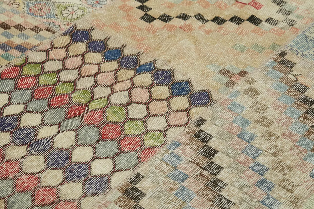 Patchwork Bej Pamuk Üzerine Yün El Dokuma Kilim-250x300 - Görsel 5