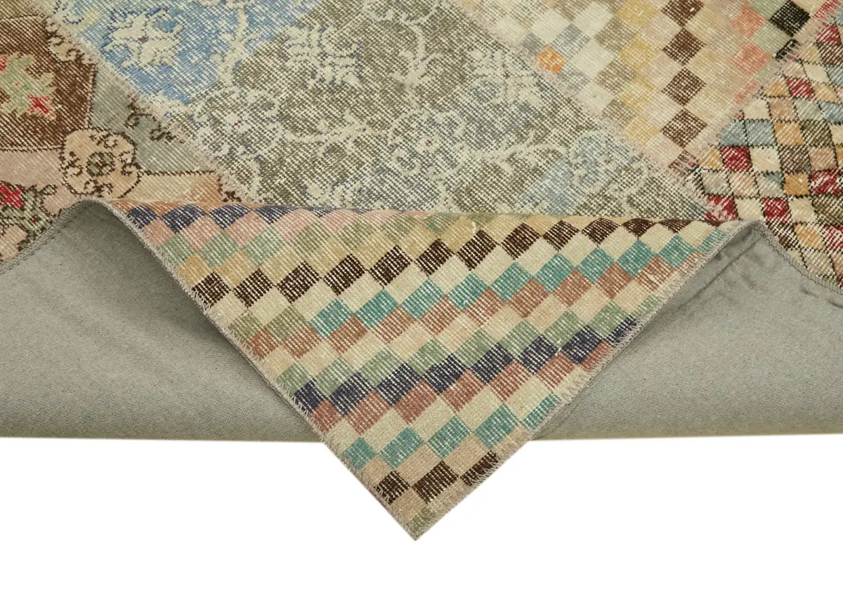 Patchwork Bej Pamuk Üzerine Yün El Dokuma Kilim-250x300 - Görsel 6