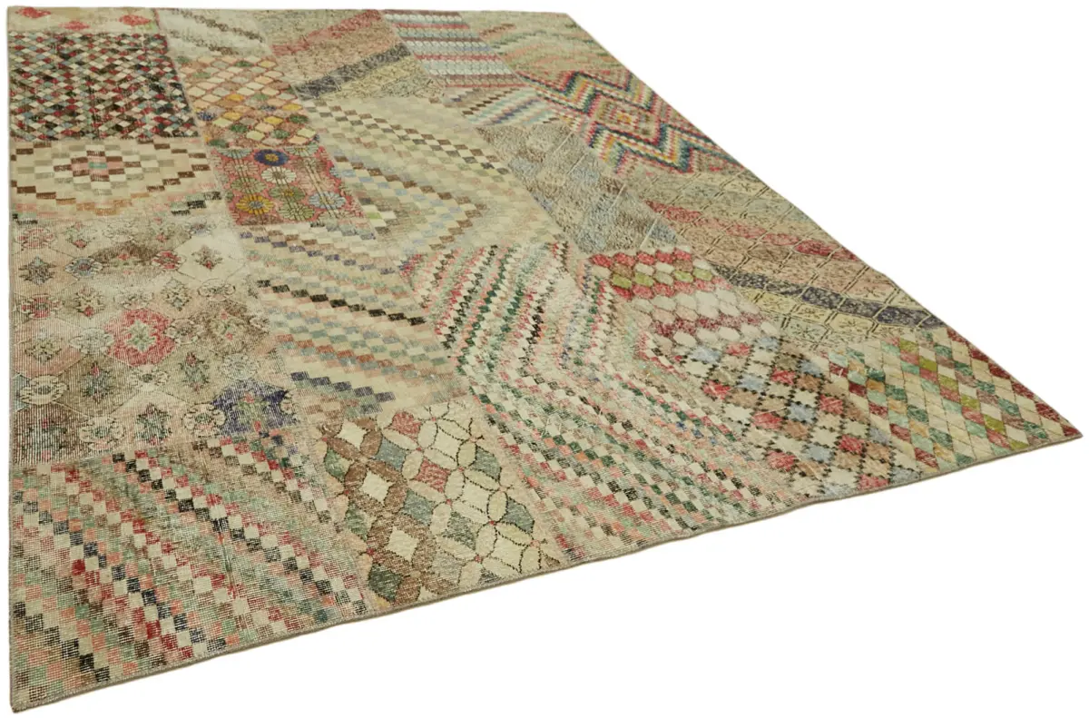 Patchwork Bej Pamuk Üzerine Yün El Dokuma Kilim-250x300 - Görsel 2