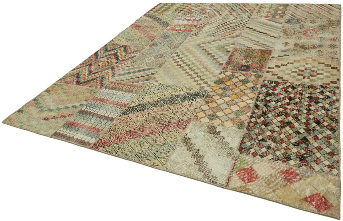 Patchwork Bej Pamuk Üzerine Yün El Dokuma Kilim-250x300 - Görsel 3