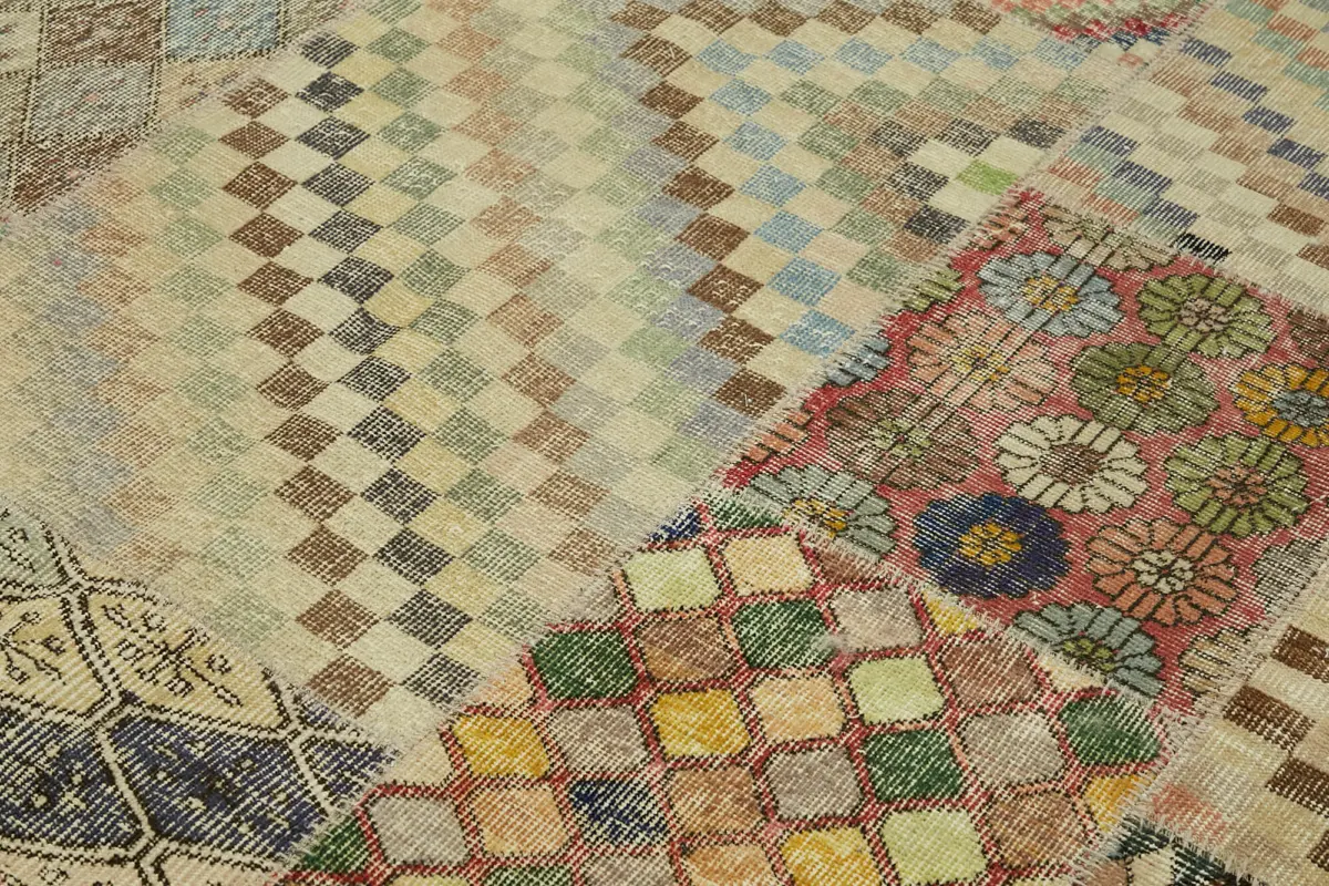 Patchwork Bej Pamuk Üzerine Yün El Dokuma Kilim-250x300 - Görsel 5