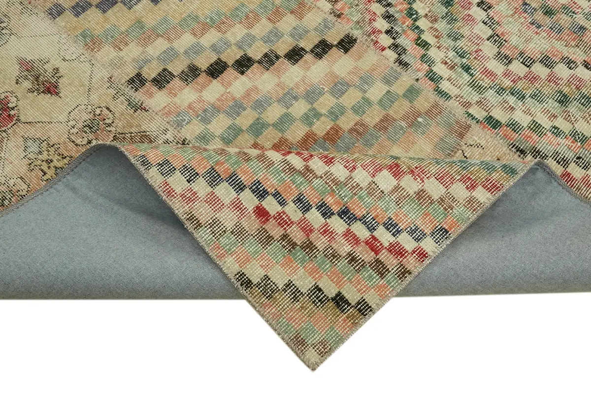 Patchwork Bej Pamuk Üzerine Yün El Dokuma Kilim-250x300 - Görsel 6