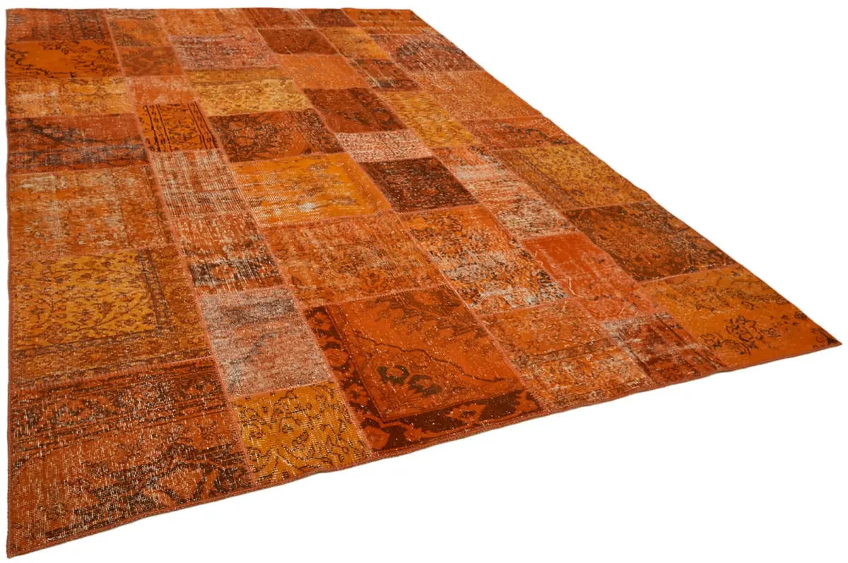 Patchwork Turuncu Pamuk Üzerine Yün El Dokuma Kilim-250x350 - Görsel 2
