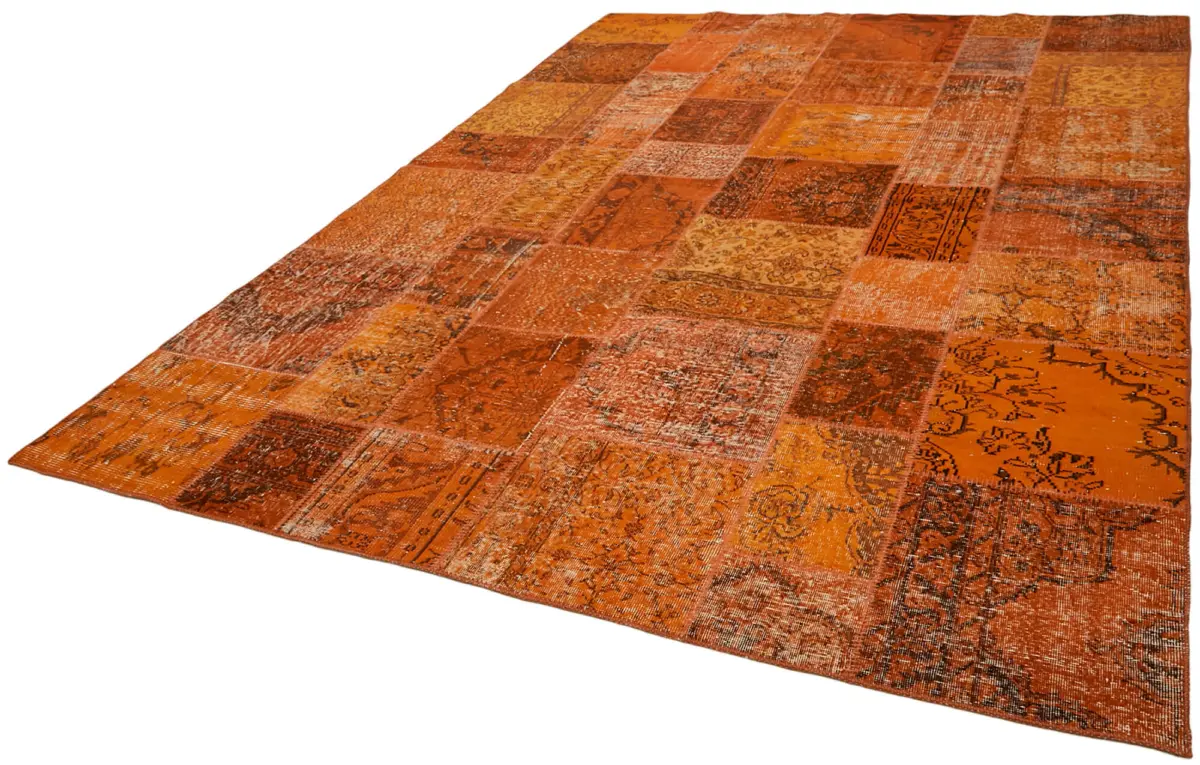 Patchwork Turuncu Pamuk Üzerine Yün El Dokuma Kilim-250x350 - Görsel 3