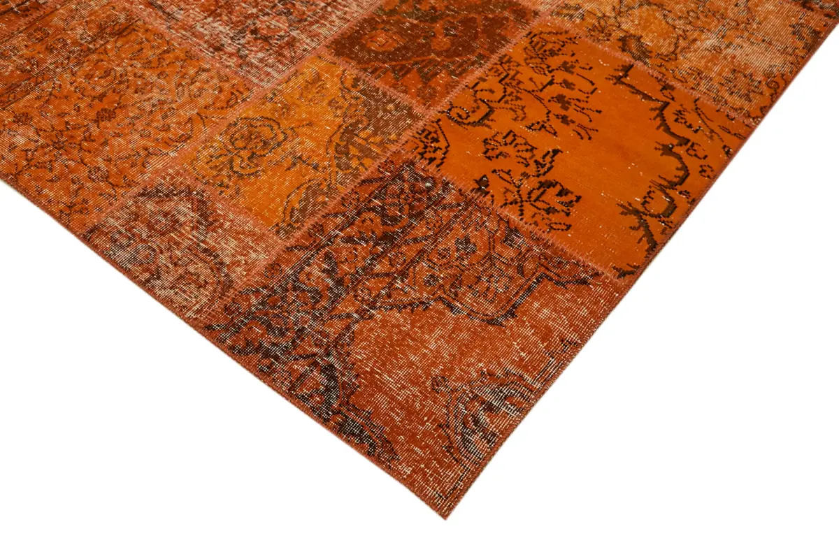 Patchwork Turuncu Pamuk Üzerine Yün El Dokuma Kilim-250x350 - Görsel 4