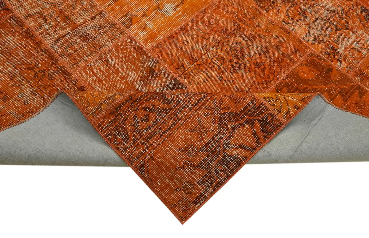 Patchwork Turuncu Pamuk Üzerine Yün El Dokuma Kilim-250x350 - Görsel 6
