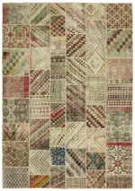 Patchwork Bej Pamuk Üzerine Yün El Dokuma Kilim-250x350