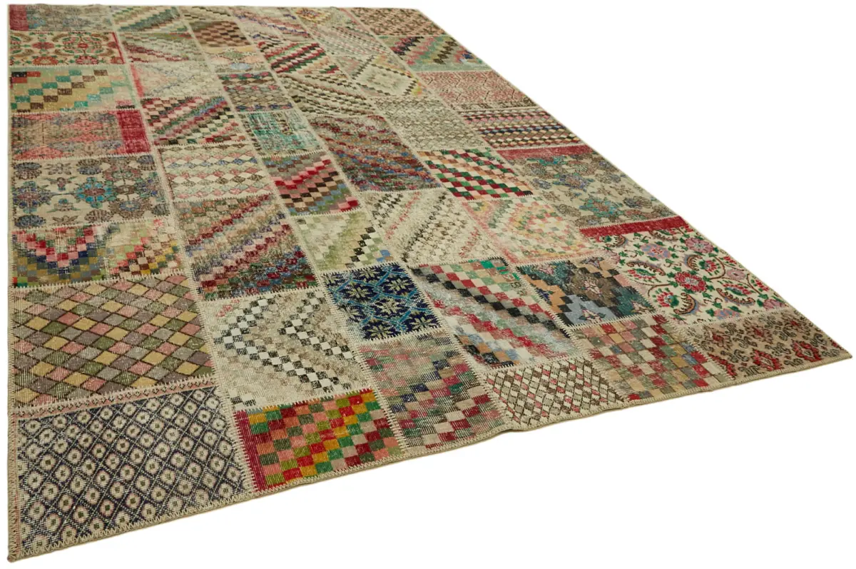 Patchwork Bej Pamuk Üzerine Yün El Dokuma Kilim-250x350 - Görsel 2