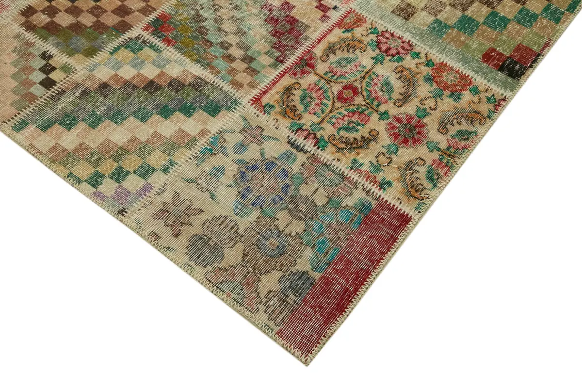 Patchwork Bej Pamuk Üzerine Yün El Dokuma Kilim-250x350 - Görsel 4