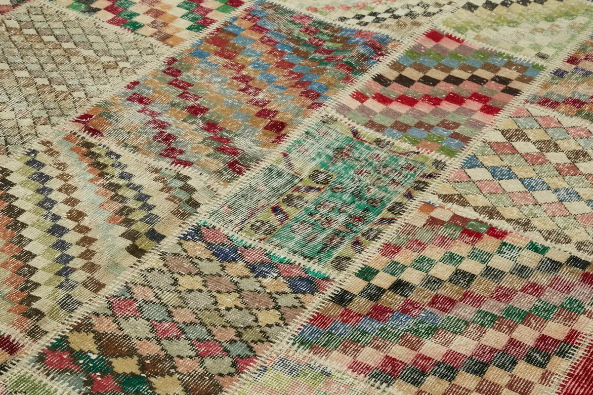 Patchwork Bej Pamuk Üzerine Yün El Dokuma Kilim-250x350 - Görsel 5
