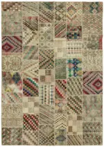 Patchwork Bej Pamuk Üzerine Yün El Dokuma Kilim-250x350