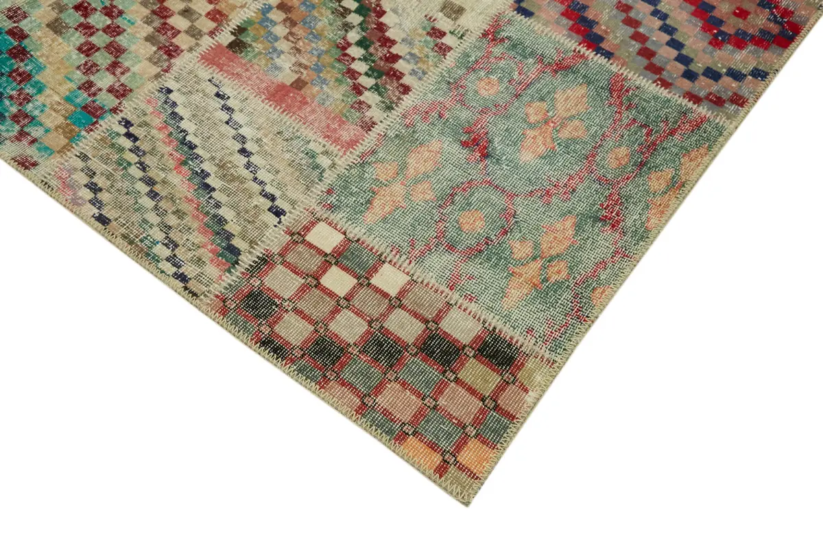 Patchwork Bej Pamuk Üzerine Yün El Dokuma Kilim-250x350 - Görsel 4