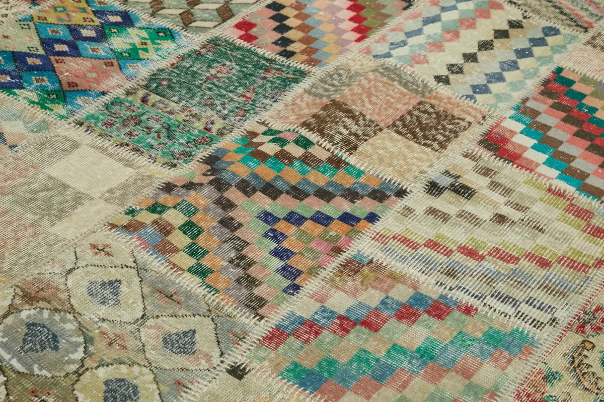 Patchwork Bej Pamuk Üzerine Yün El Dokuma Kilim-250x350 - Görsel 5