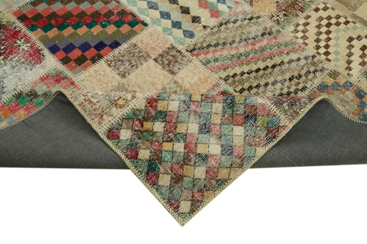 Patchwork Bej Pamuk Üzerine Yün El Dokuma Kilim-250x350 - Görsel 6