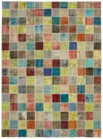 Patchwork Multi Pamuk Üzerine Yün El Dokuma Kilim-257x346