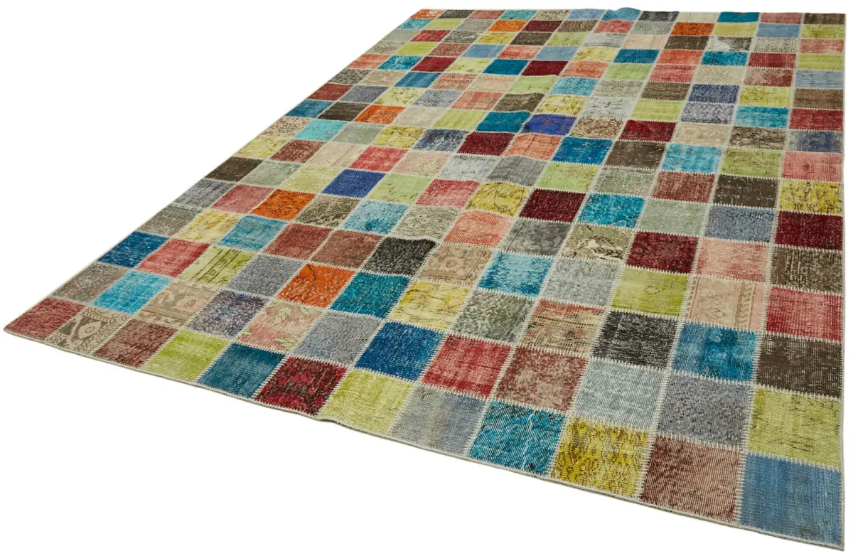 Patchwork Multi Pamuk Üzerine Yün El Dokuma Kilim-257x346 - Görsel 3