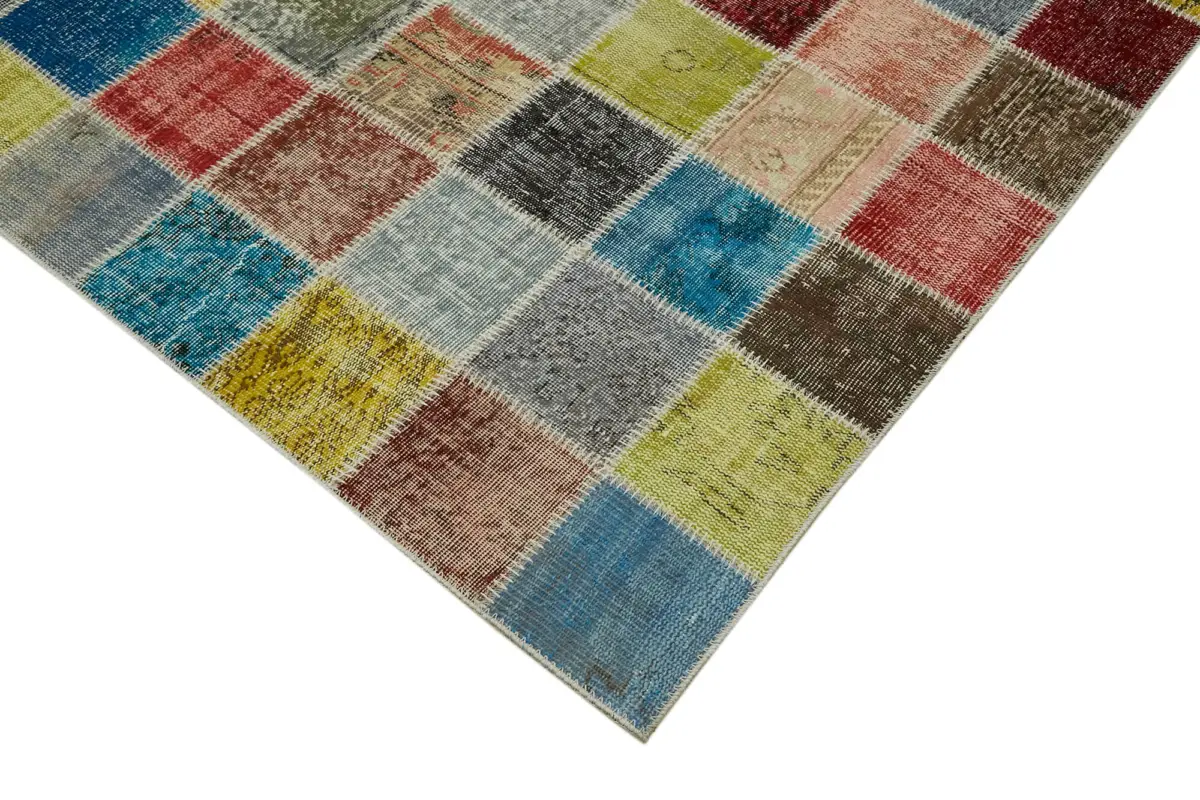 Patchwork Multi Pamuk Üzerine Yün El Dokuma Kilim-257x346 - Görsel 4
