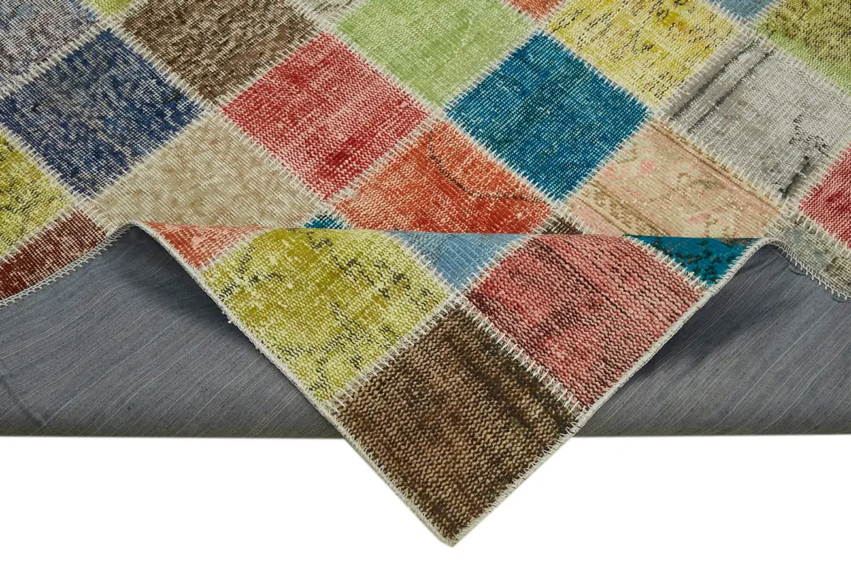 Patchwork Multi Pamuk Üzerine Yün El Dokuma Kilim-257x346 - Görsel 6