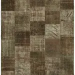 Patchwork Kahverengi Pamuk Üzerine Yün El Dokuma Kilim-250x353
