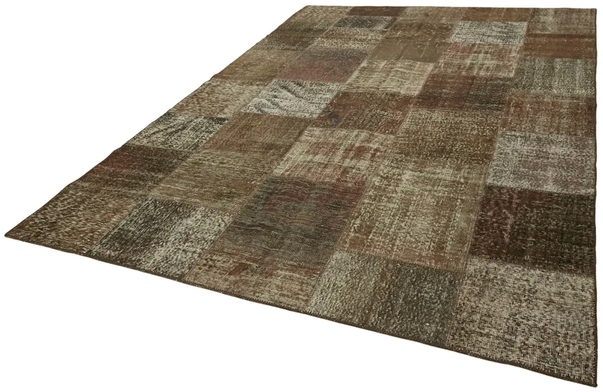 Patchwork Kahverengi Pamuk Üzerine Yün El Dokuma Kilim-250x353 - Görsel 3