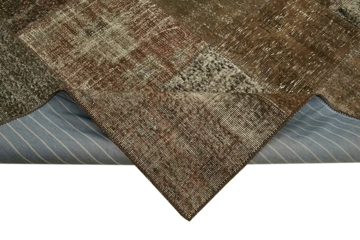 Patchwork Kahverengi Pamuk Üzerine Yün El Dokuma Kilim-250x353 - Görsel 6
