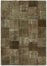 Patchwork Kahverengi Pamuk Üzerine Yün El Dokuma Kilim-250x350