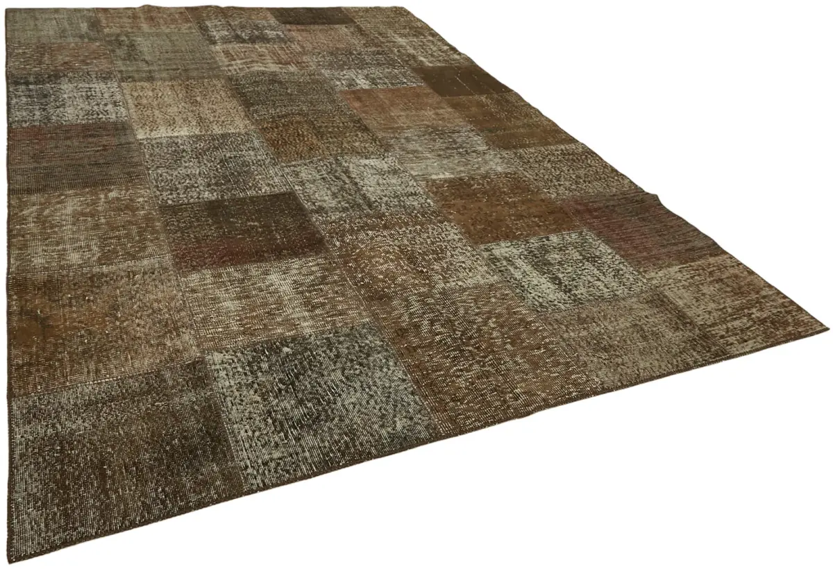 Patchwork Kahverengi Pamuk Üzerine Yün El Dokuma Kilim-250x350 - Görsel 2