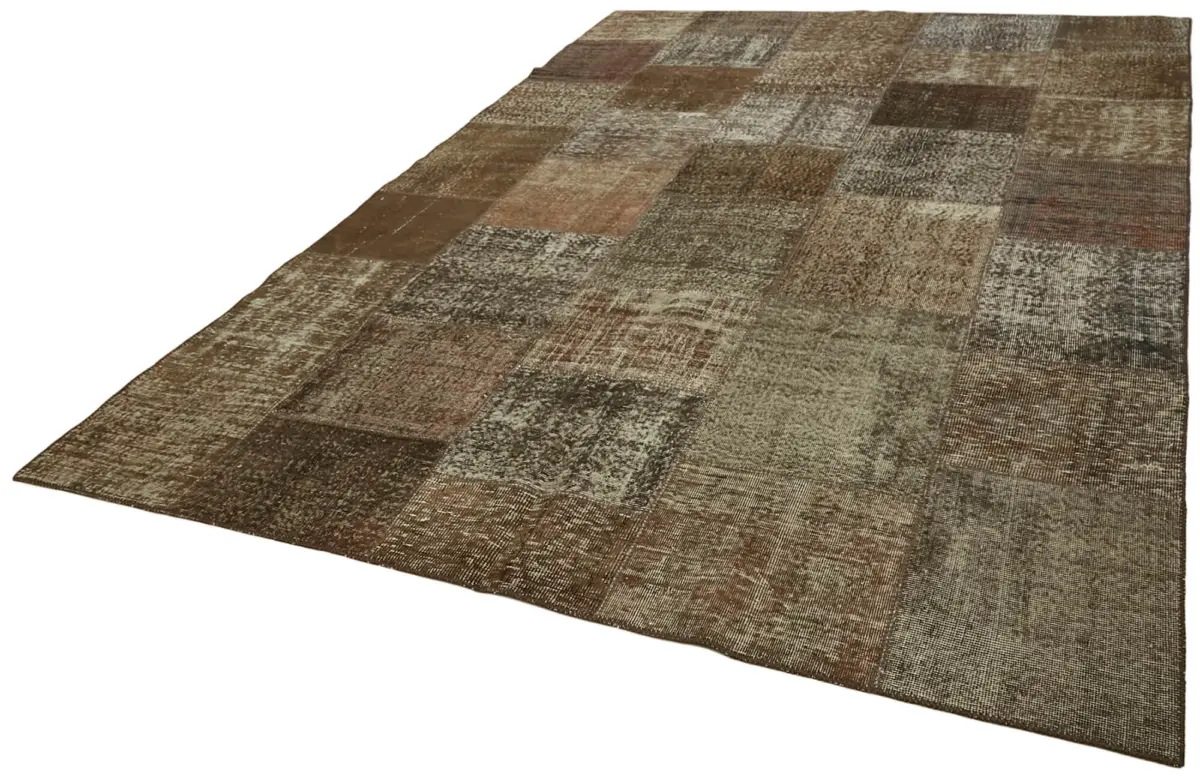 Patchwork Kahverengi Pamuk Üzerine Yün El Dokuma Kilim-250x350 - Görsel 3